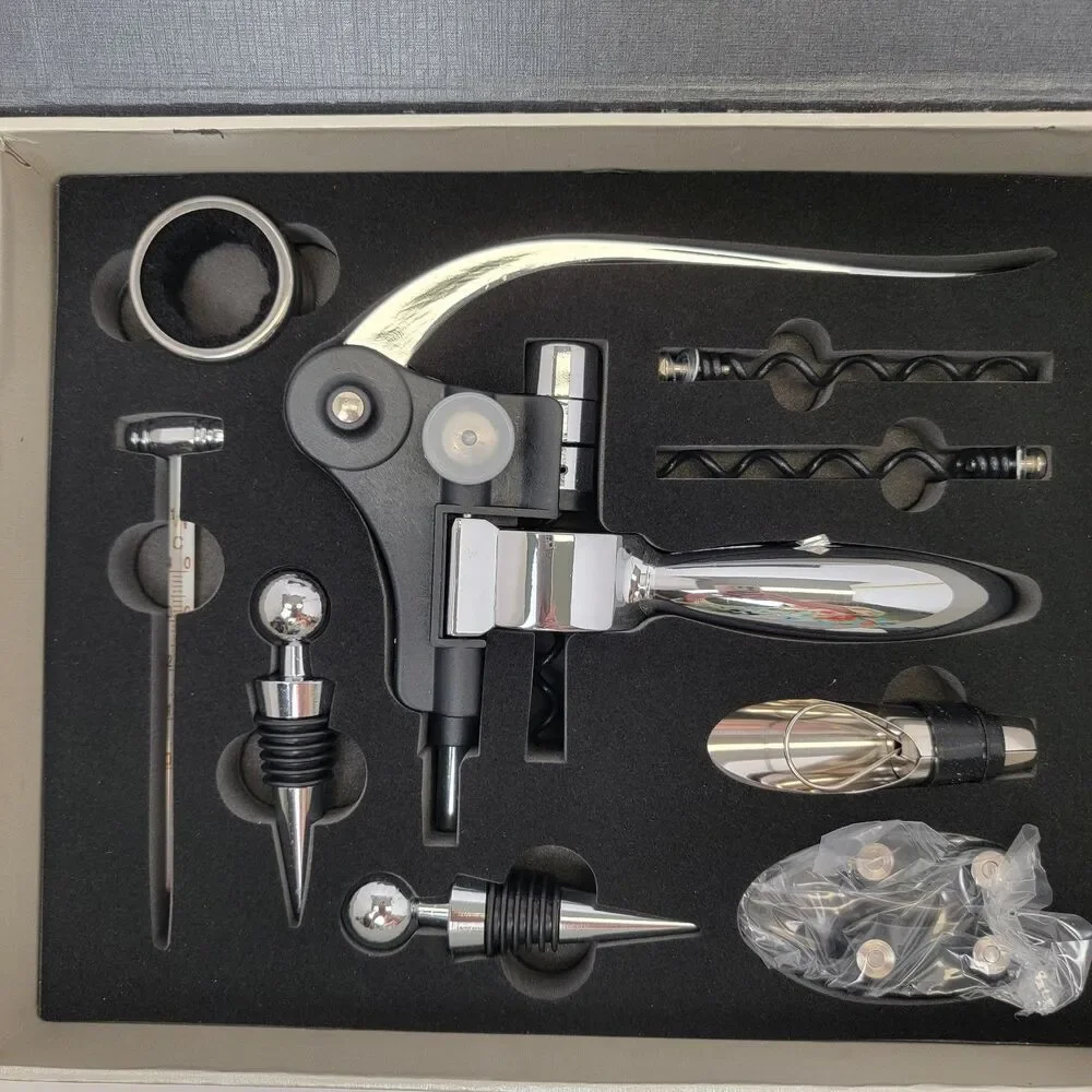 Mixi 9pc Wine Opener Set w/ Corkscrew, Foil Cutter, Thermometer, Stoppers & More